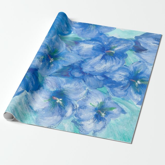 Blue Gentian Painting Wrapping Paper (Unrolled)