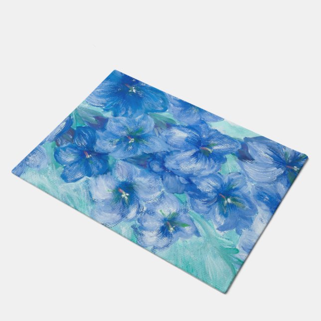 Blue Gentian Wildflower Painting  Doormat (Angled)