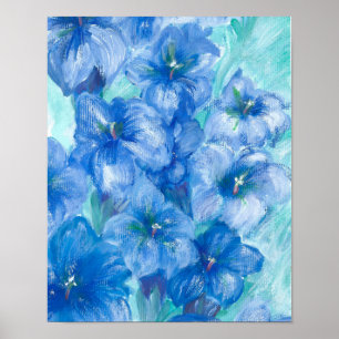 Blue Gentian Wildflower Painting Poster