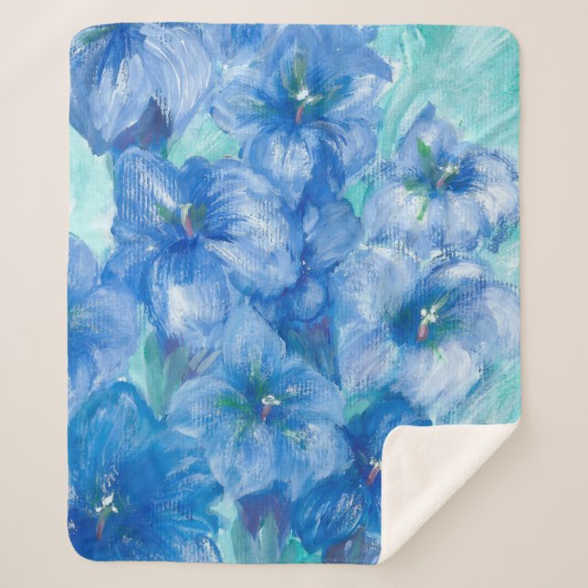 Blue Gentian Wildflower Painting  Sherpa Blanket (Front)