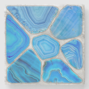 Blue Geode Agate Mosaic Flower art Stone Coaster