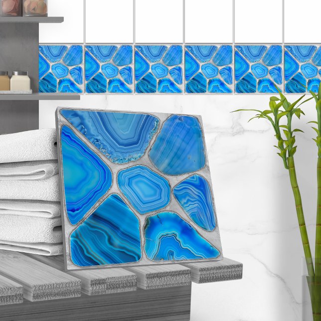 Blue Geode Agate Mosaic Flower art Tile (Creator Uploaded)