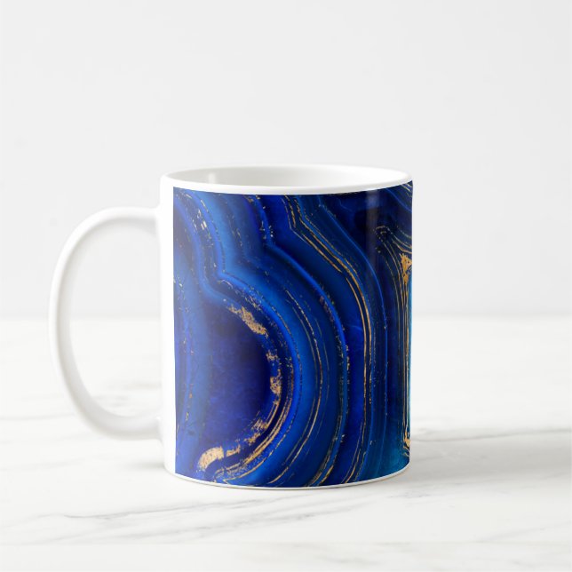 Blue Geode and Gold Digital Art Coffee Mug (Left)