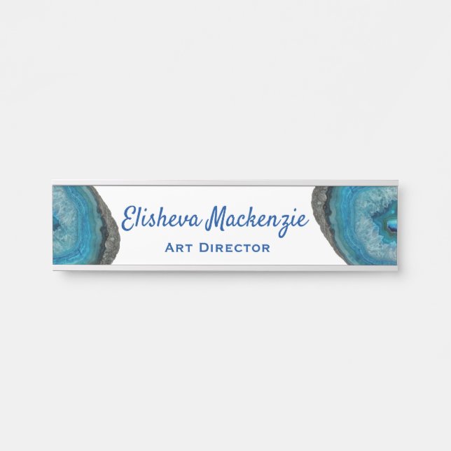 Blue Geode Office Door Sign Name Plate (Front)