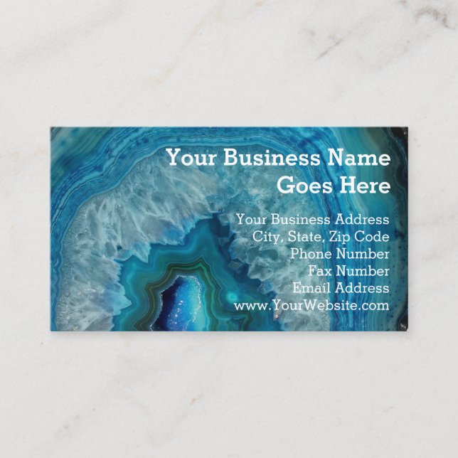 Blue Geode Rock Mineral Agate Crystal Image Business Card (Front)