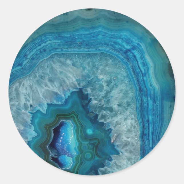 Blue Geode Rock Mineral Agate Crystal Image Classic Round Sticker (Front)