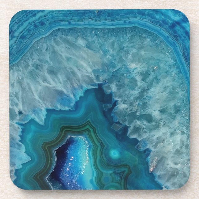 Blue Geode Rock Mineral Agate Crystal Image Coaster (Front)