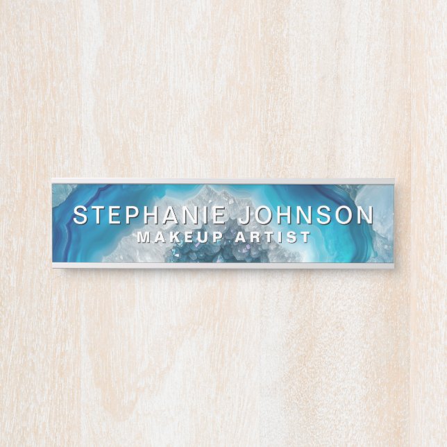 Blue Geode Rock Mineral Agate Crystal Image Door Sign (Front)