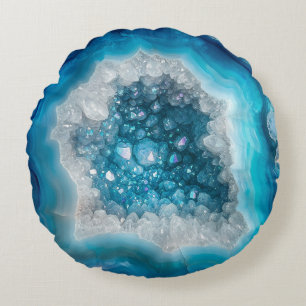 Blue Geode Rock Mineral Agate Crystal Modern Round Cushion