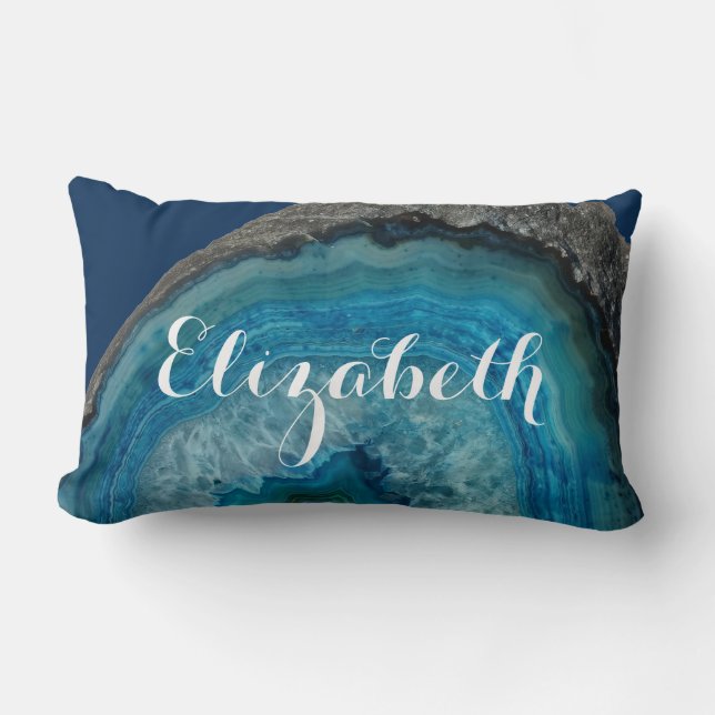 Blue Geode Rock - Personalised Name Lumbar Cushion (Front)