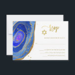Blue Geode with Gold Bat Mitzvah or Bar Mitzvah RSVP Card<br><div class="desc">These elegant,  modern Bat Mitzvah or Bar Mitzvah response cards feature trendy blue watercolor geode stones with faux gold handwritten script,  Star of David,  and accents.</div>