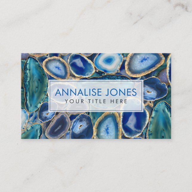 Blue Geodes crystal pattern Business Card (Front)