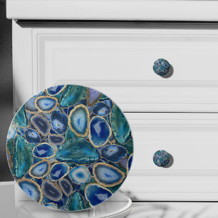 Blue Geodes crystal pattern Ceramic Knob