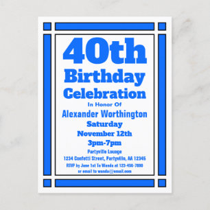 Blue Geometric 40th Birthday Invitation Postcard