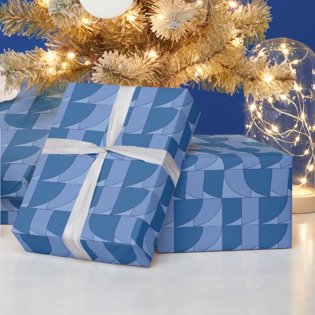 Blue Geometric Abstract Art Wrapping Paper (Holidays)