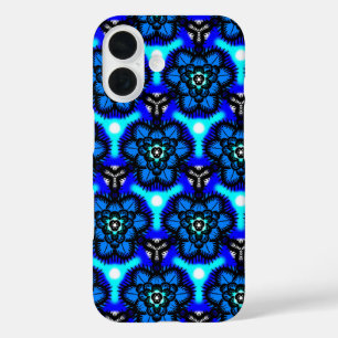 Blue Geometric Abstract Flower Pattern Playing iPhone 16 Case