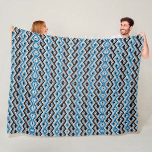 Blue Geometric Aztec Sherpa Throw Fleece Blanket