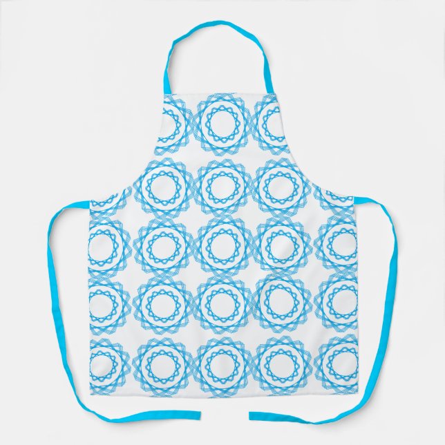 Blue Geometric Circles Art Pattern Apron (Front)
