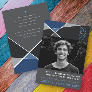 Blue Geometric Colour Blocks Modern Graduate Photo Announcement