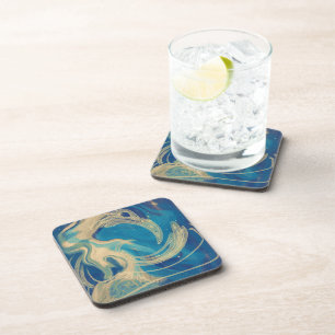 Blue Geometric Colourful Abstract Waves       Coaster