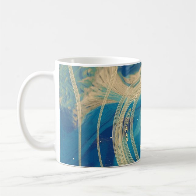 Blue Geometric Colourful Abstract Waves    Coffee Mug (Left)