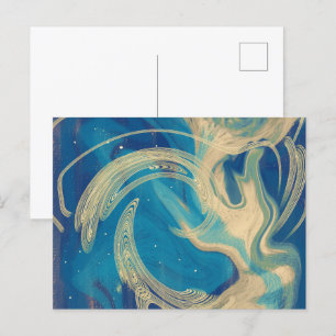 Blue Geometric Colourful Abstract Waves Postcard