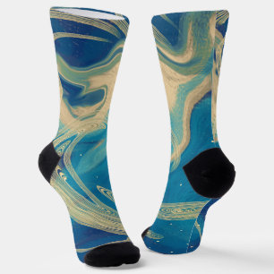 Blue Geometric Colourful Abstract Waves Socks