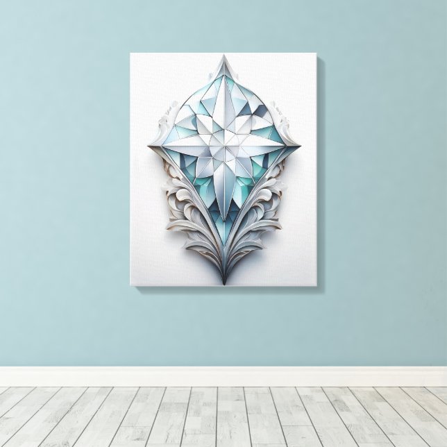 Blue geometric decorative cross canvas print (Insitu(Wood Floor))