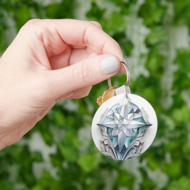 Blue geometric decorative cross key ring (Hand)