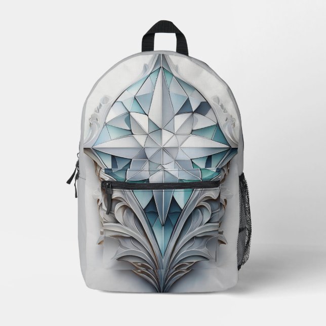 Blue geometric decorative cross printed backpack (Front)