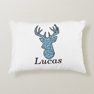 blue geometric deer head pillow