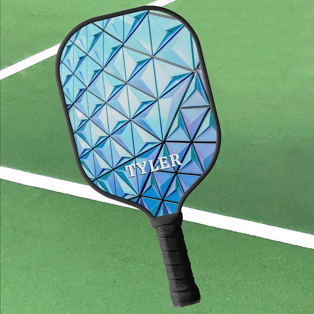Blue Geometric Design, White Name Pickleball Paddle (Creator Uploaded)