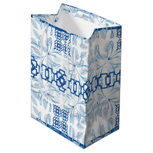 Blue Geometric Floral Chinoiserie   Wedding Medium Gift Bag