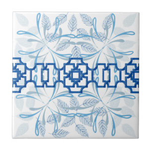 Blue Geometric Floral Chinoiserie Zen Pattern Tile