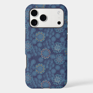 Blue Geometric Floral Medallion Pattern