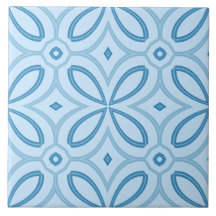 Blue Geometric Flower Ceramic Tile