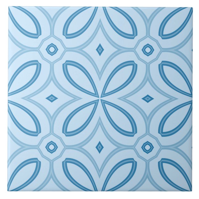 Blue Geometric Flower Ceramic Tile (Front)