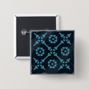 Blue Geometric Flower Spanish Tile Board Game 15 Cm Square Badge