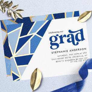 Blue Geometric Gold Modern Graduation Party