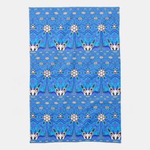 blue geometric grid matrix towel