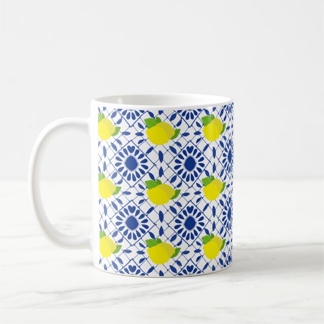 Blue Geometric Lemon Tile Coffee Mug (Left)
