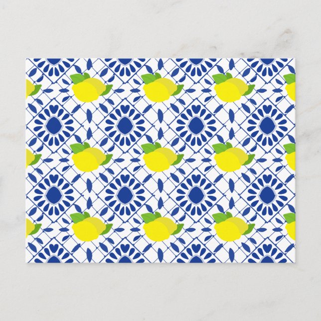 Blue Geometric Lemon Tile Postcard (Front)