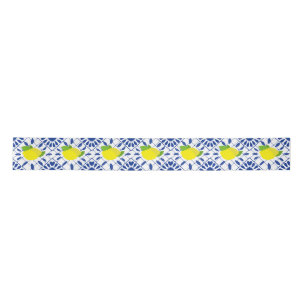 Blue Geometric Lemon Tile Satin Ribbon
