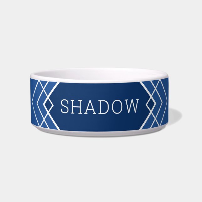 Blue Geometric Lines Pattern Personalised Bowl (Front)