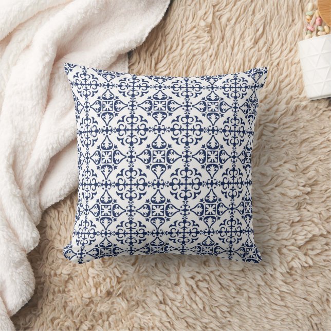 Blue geometric Moroccan tile ornamental decorative Cushion (Blanket)