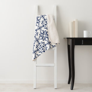 Blue geometric Moroccan tile ornamental decorative Sherpa Blanket