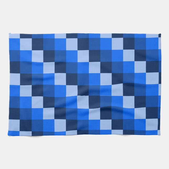 Blue Geometric Mosaic Pattern Tea Towel (Horizontal)