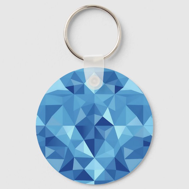 Blue Geometric Mosaic Tile Pattern Key Ring (Front)