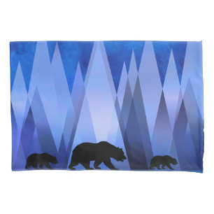 BLUE GEOMETRIC MOUNTAINS BEAR PILLOWCASE