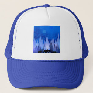 BLUE GEOMETRIC MOUNTAINS BEAR TRUCKER HAT